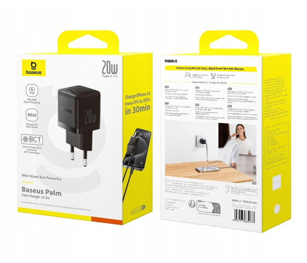 BASEUS BASEUS Ładowarka sieciowa Palm 20W USB-C - czarna P10111602113-00 ! - 1502172 - zdjęcie 3